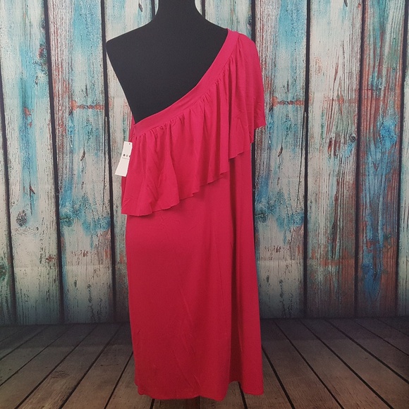 NWT Three Dots Jersey Ruffle One-Shoulder Dress - Picture 2 of 5